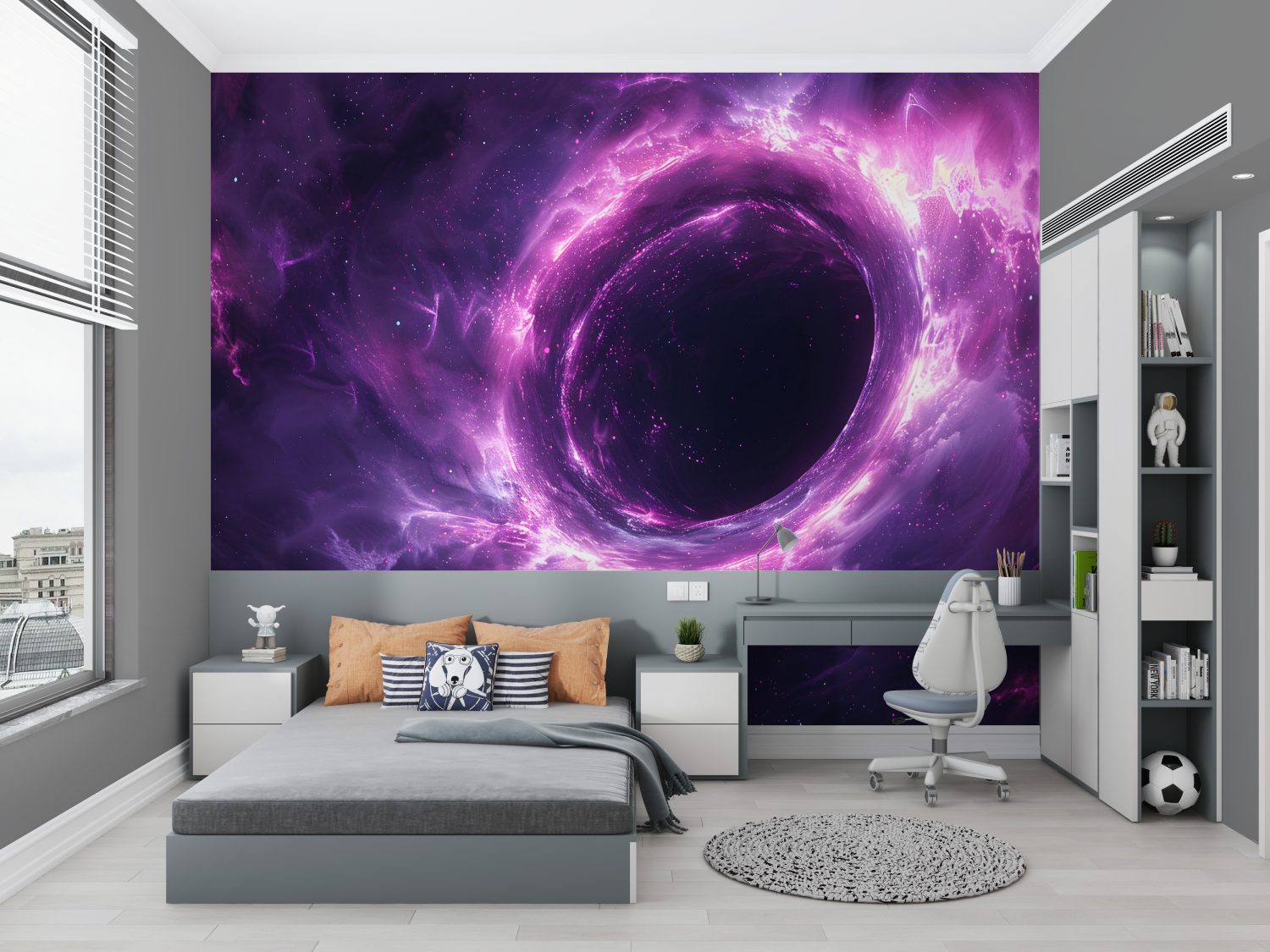 Papier peint trou noir violet chambre petit