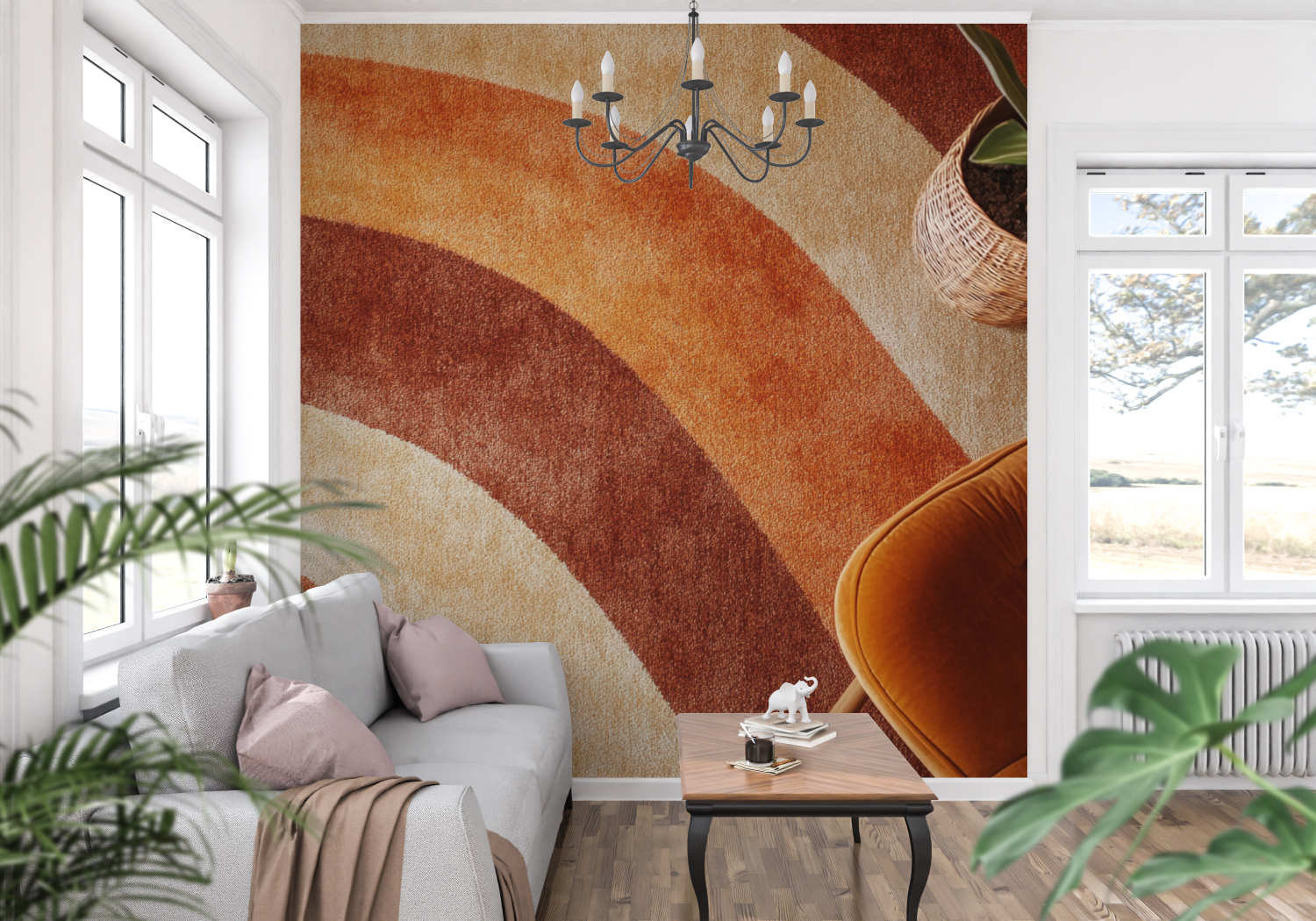 Papier peint terracotta style annees 70 panoramique mur