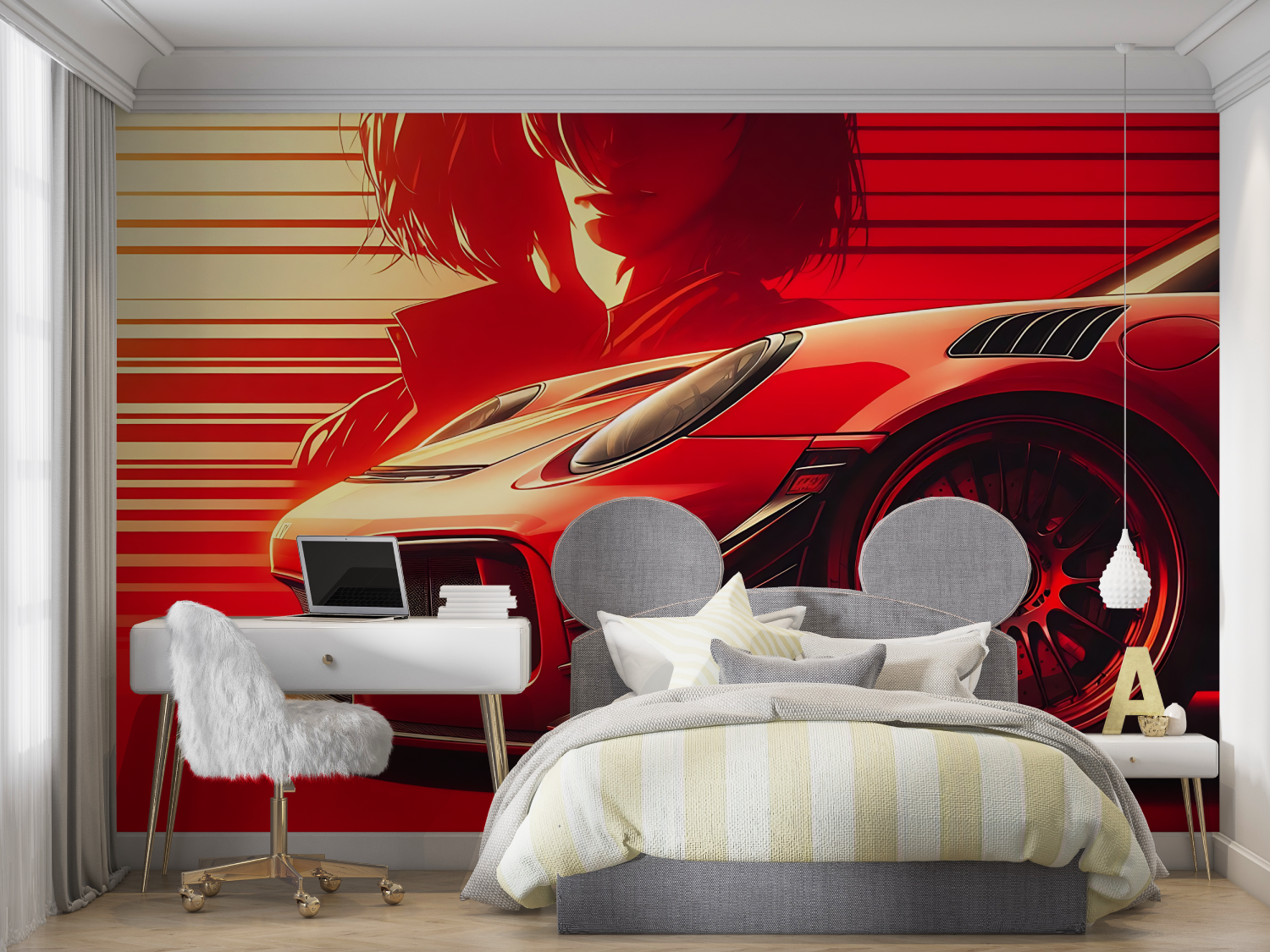 Papier peint voiture de sport rouge mur chambre panoramique