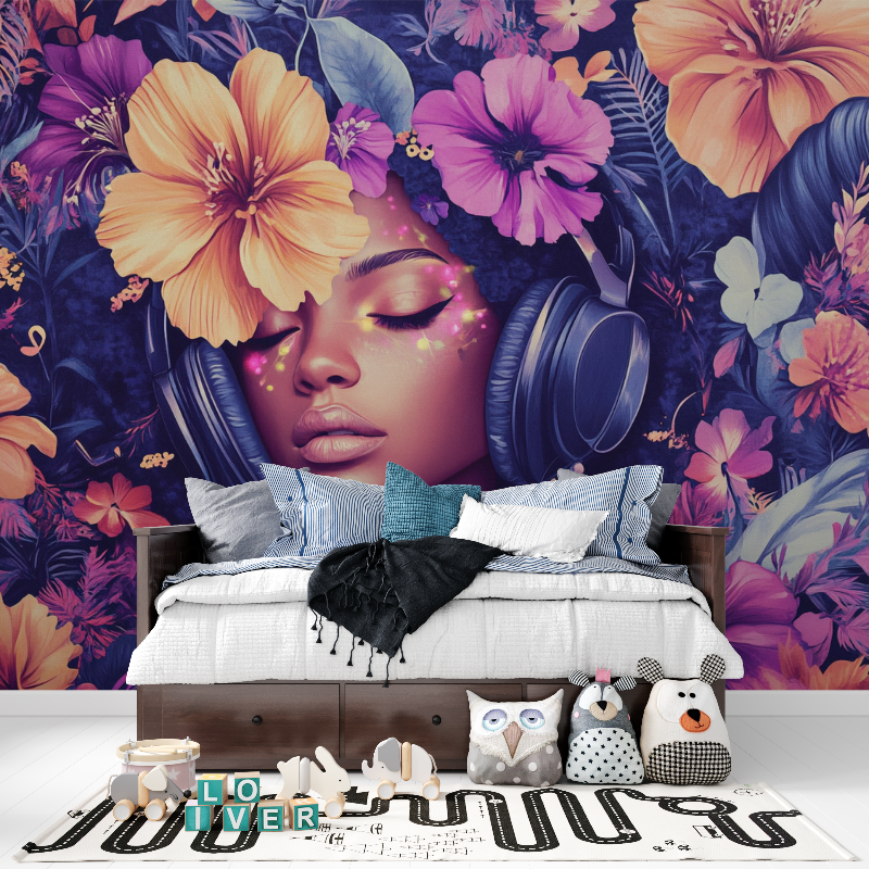 Papier peint decor symphonie florale tapisserie pour ado