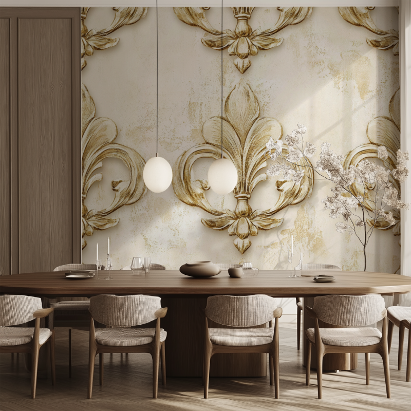 Papier peint vintage fleur de lys salle manger tendance