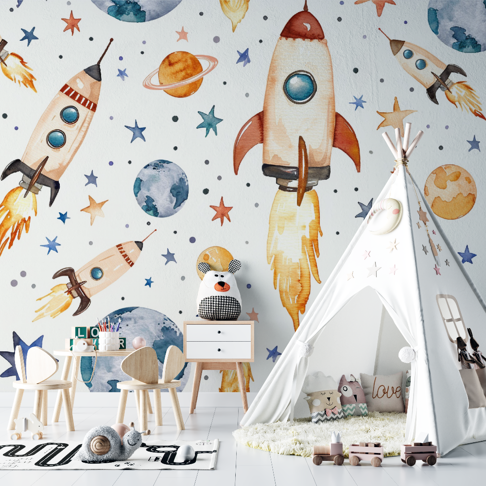 Papier peint bébé Explorateurs de l'espace - bebe unisexe