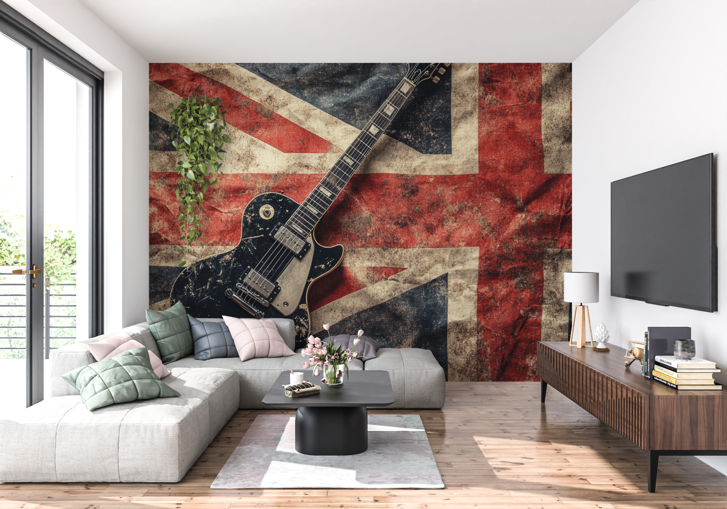 Papier peint guitare union jack panoramique 4murs