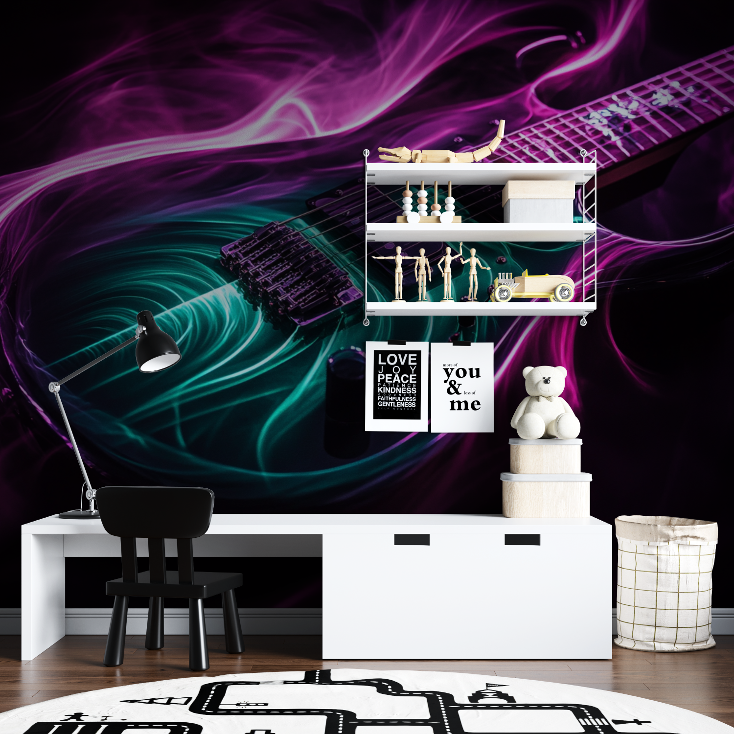 Papier peint guitare emeraude tapisserie garcon