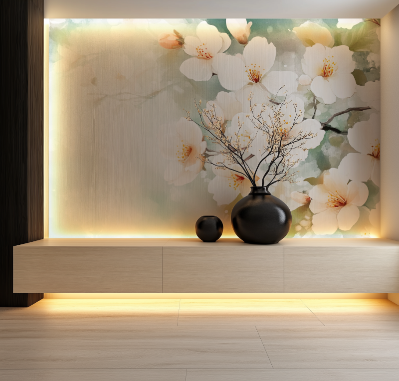 Papier peint fleur de sakura salon neon