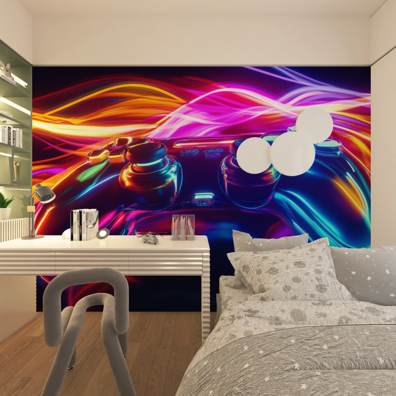 Papier peint explosion de jeux neon chambre adolescents