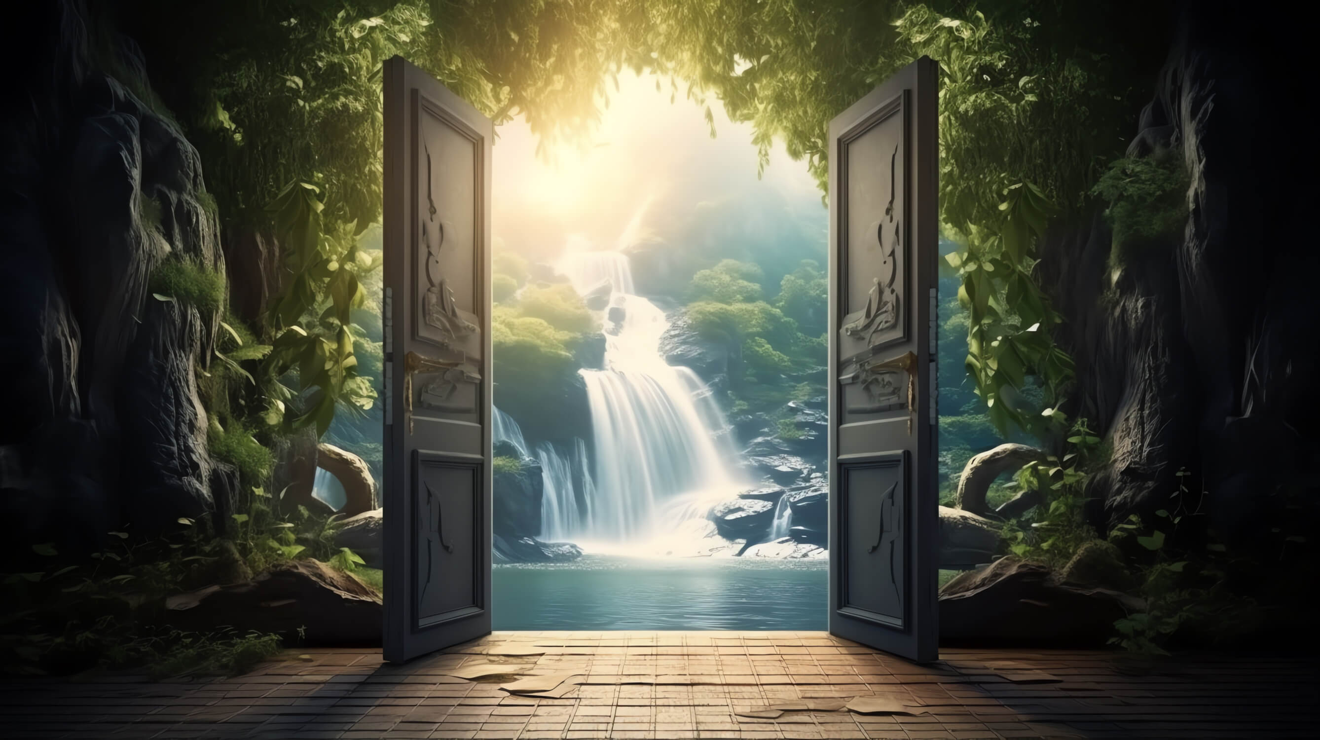 Papier Peint Trompe L Oeil Cascade Bleu