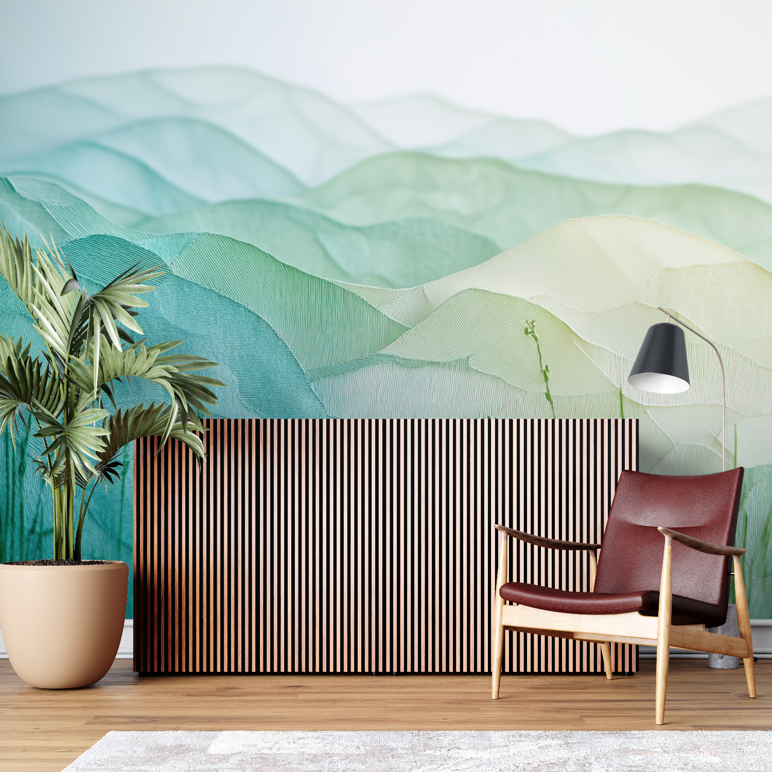 Papier peint aquarelle 3d vert sur mesure