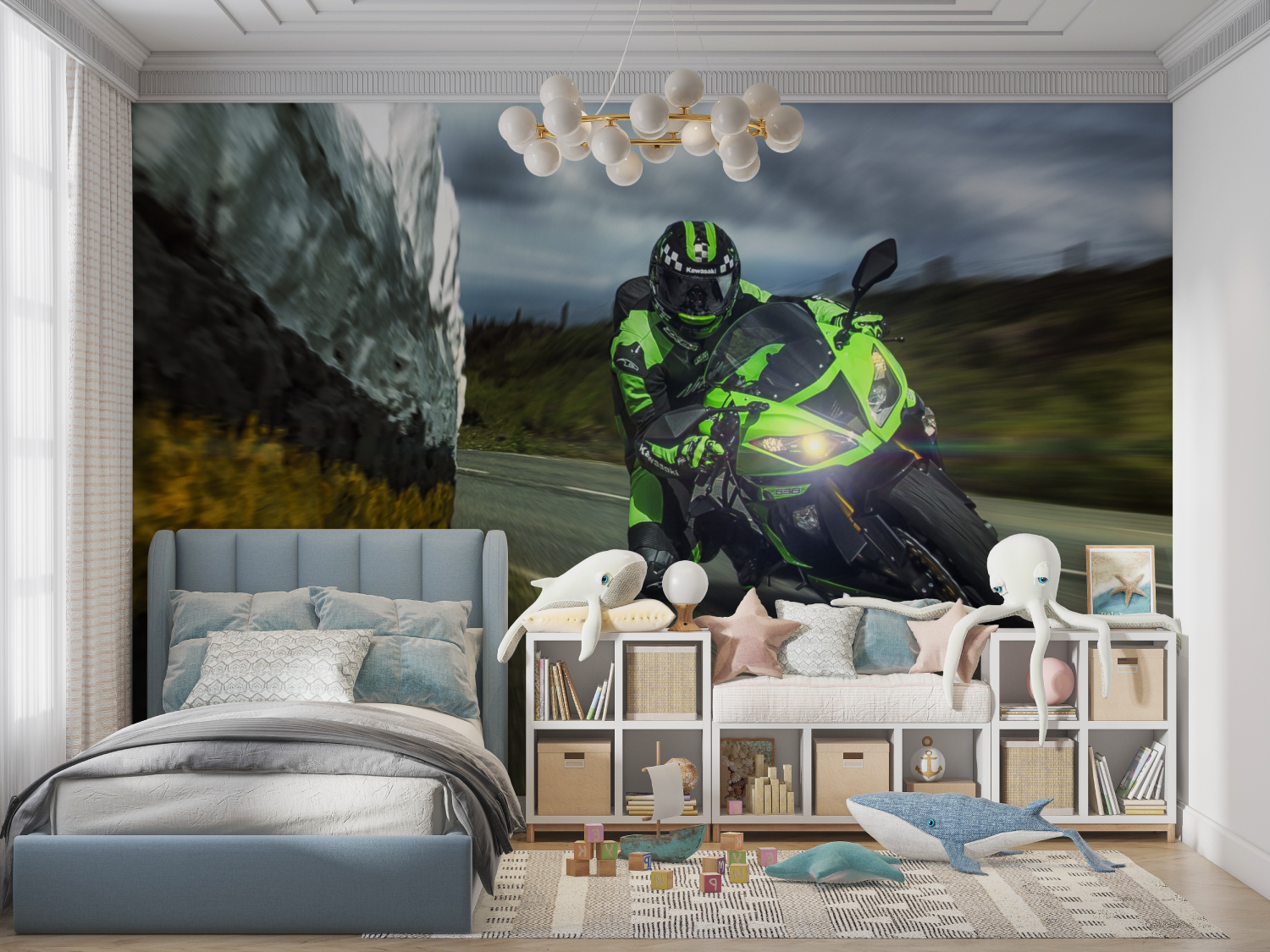 Papier peint moto kawasaki panoramique garcon