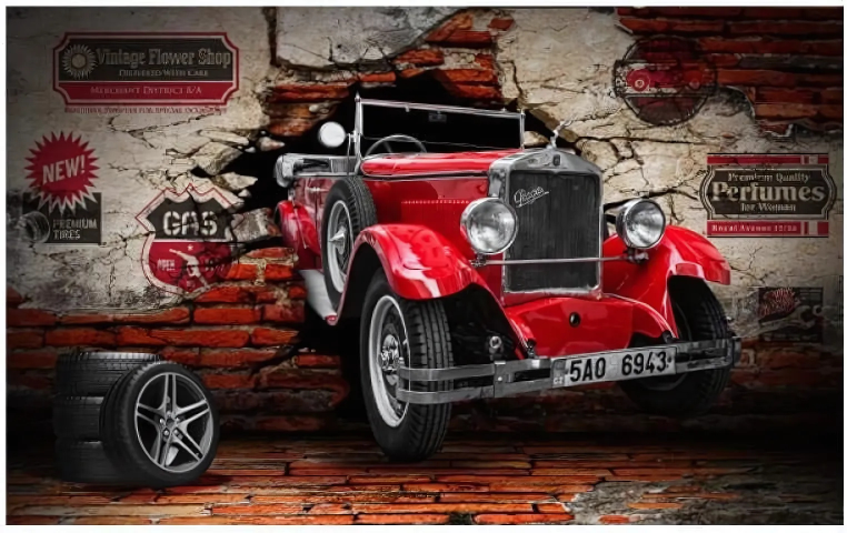 Trompe L'oeil Oldtimer-Tapete