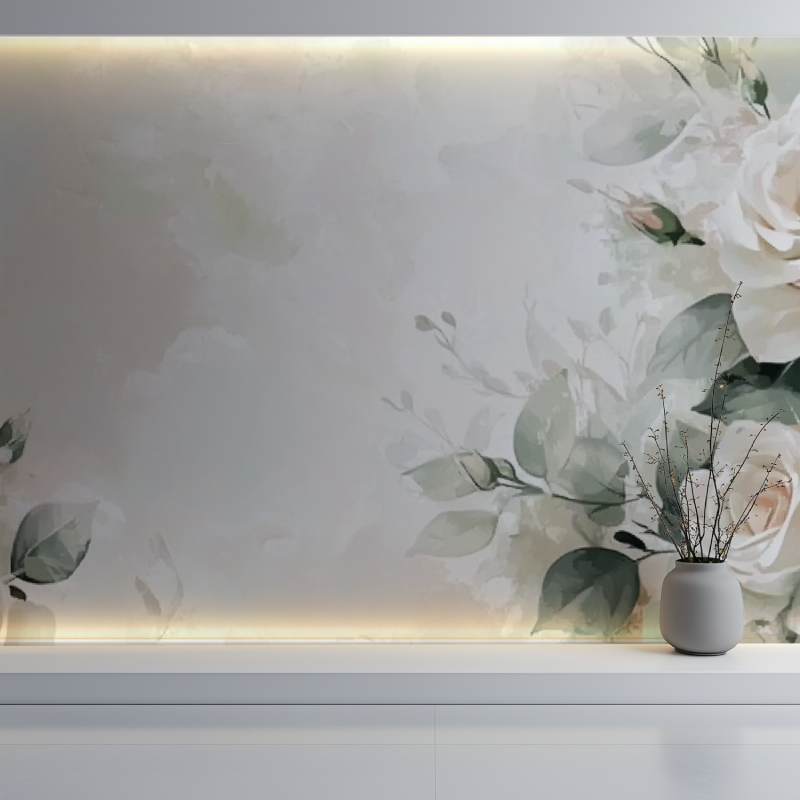 Papier peint fleur blanc et rose mur blanc