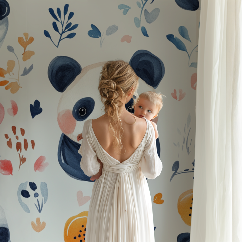 Papier peint panda et motifs ethniques bb123