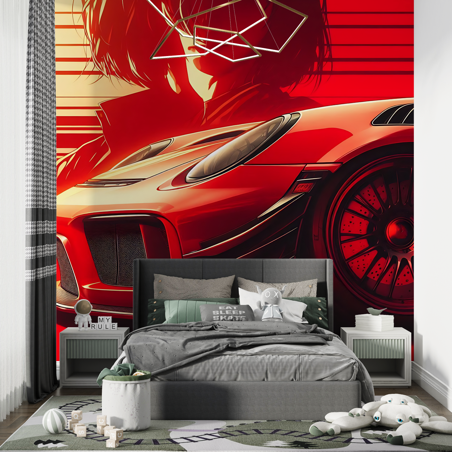 Papier peint voiture de sport rouge chambre de garcon