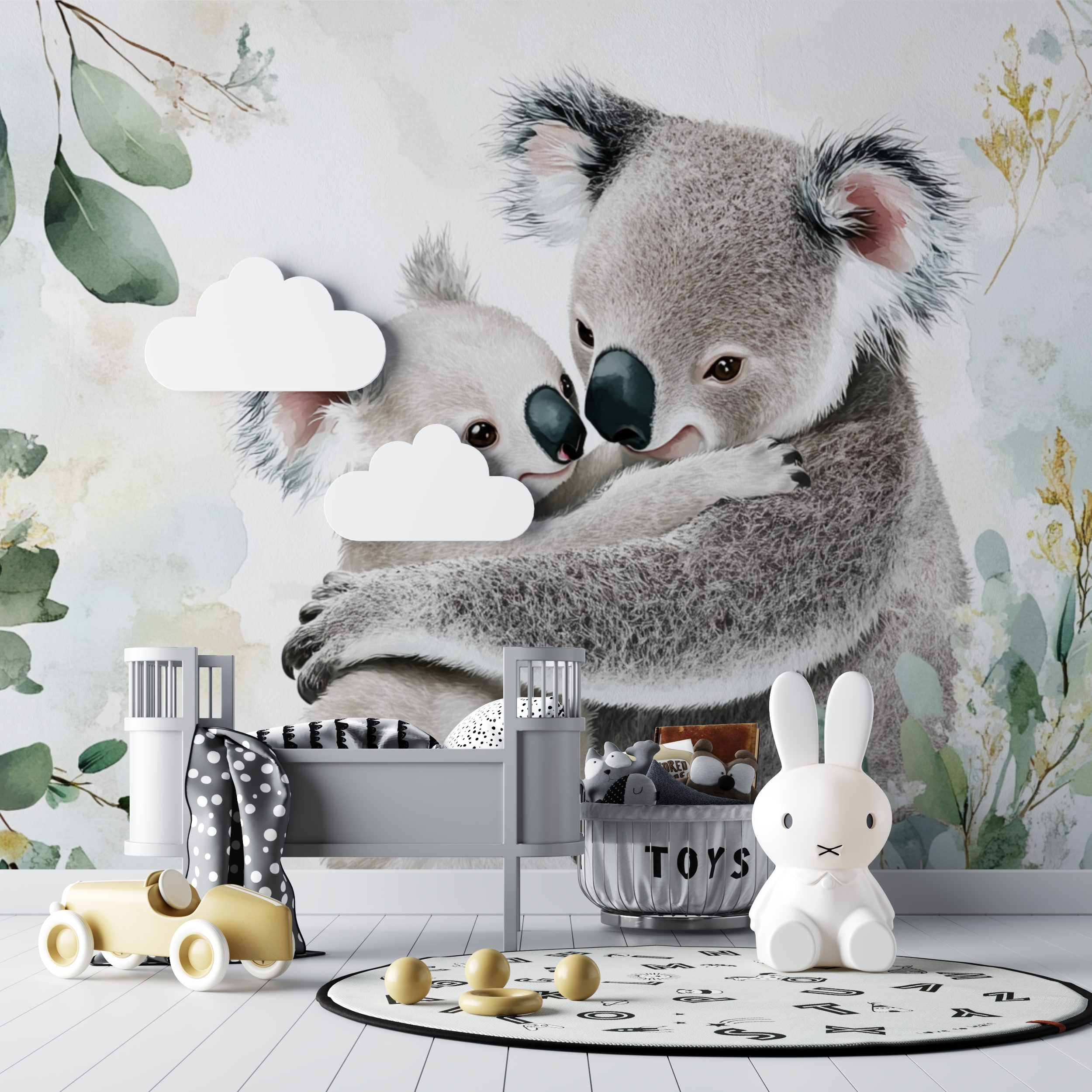 Papier peint koala blotti contre sa maman bebe tipi