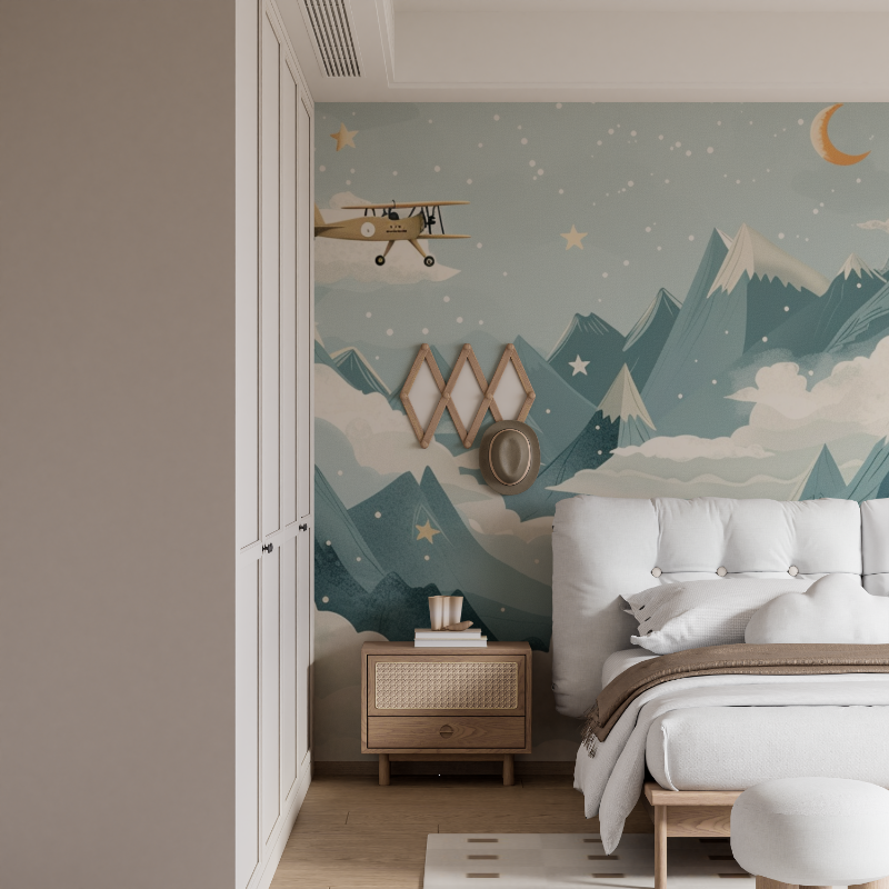 Papier peint panoramique scandinave montagne enfant mural