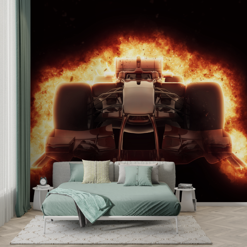 Papier peint formule 1 en feu murs