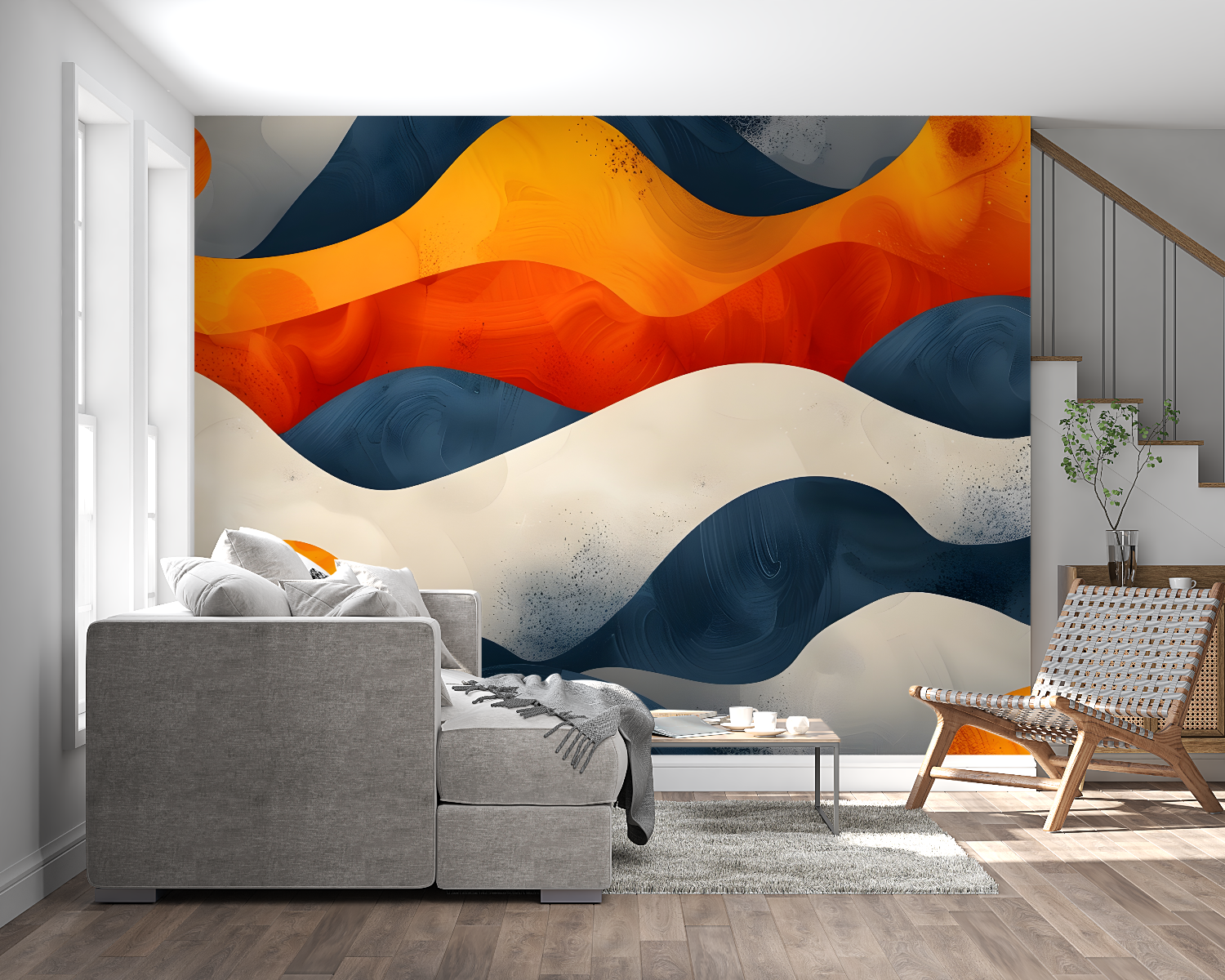 Papier Peint Art Bleu Et Orange - tendance 2024