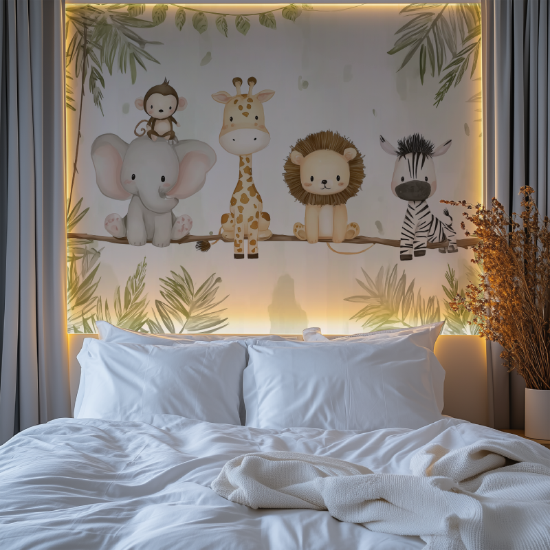 Kid animials safari mural wallpaper chambre premium