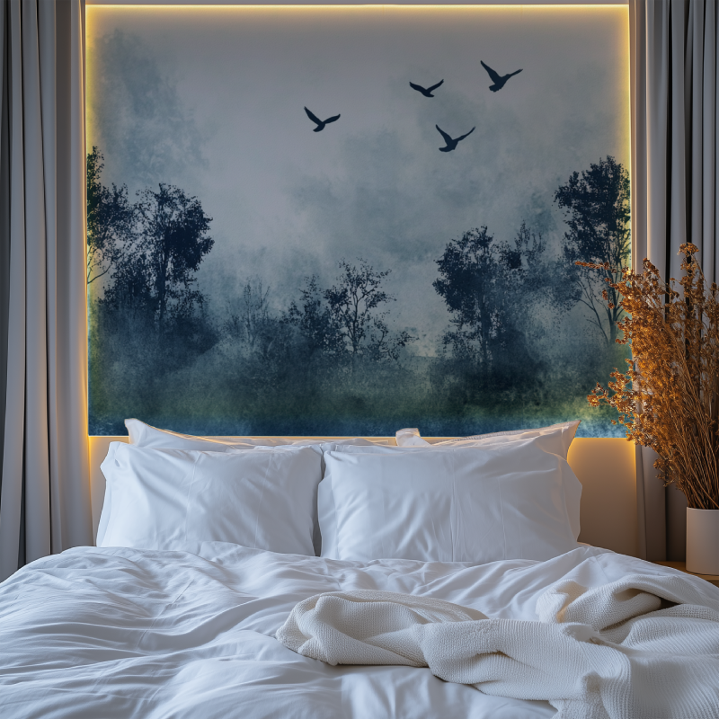 Papier peint arbre oiseau chambre premium