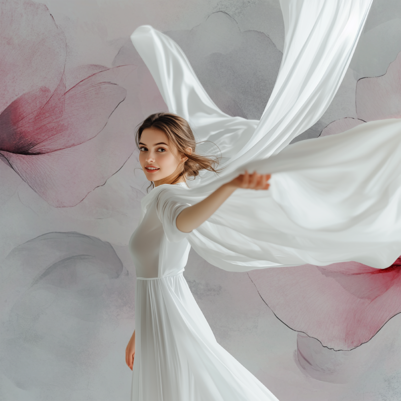 Papier peint fleur rose et gris modele