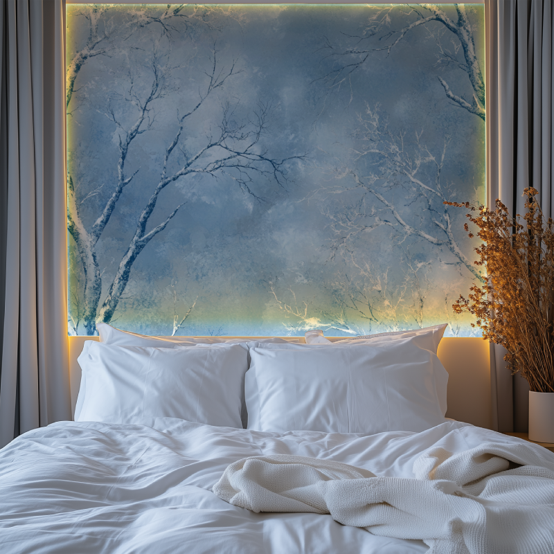 Papier peint arbre bleu givre chambre premium