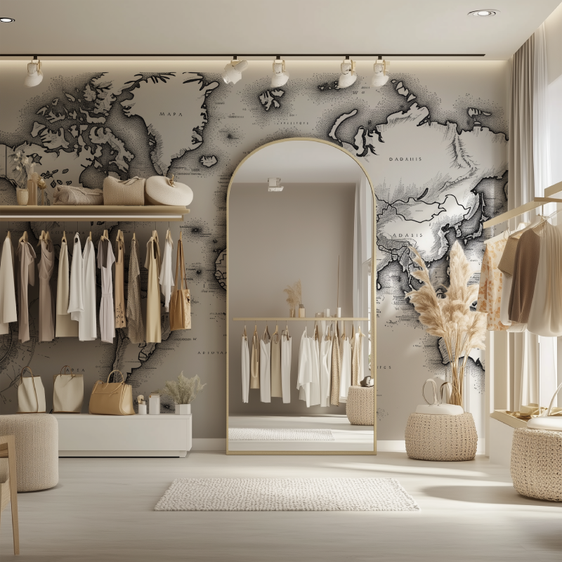 Papier peint carte du monde cal...hie noir et blanc dressing