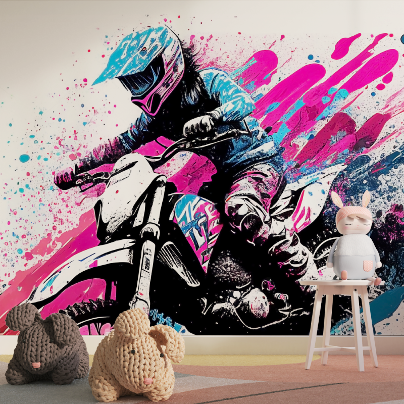 Papier peint graffiti motocross fille tapisserie pour fille