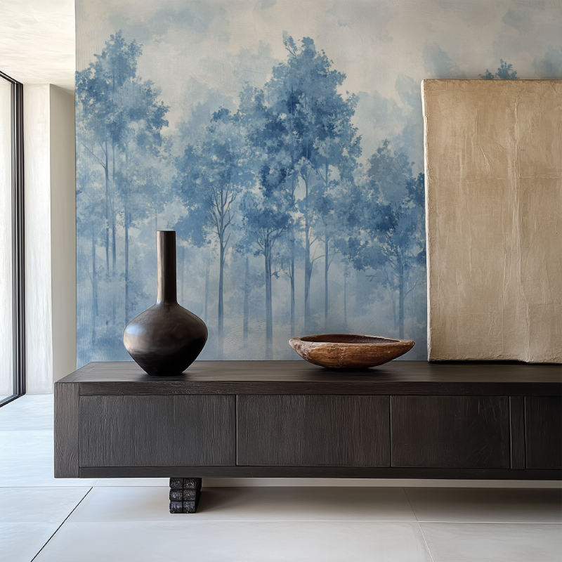 Papier peint arbre balc bleu salle manger papier