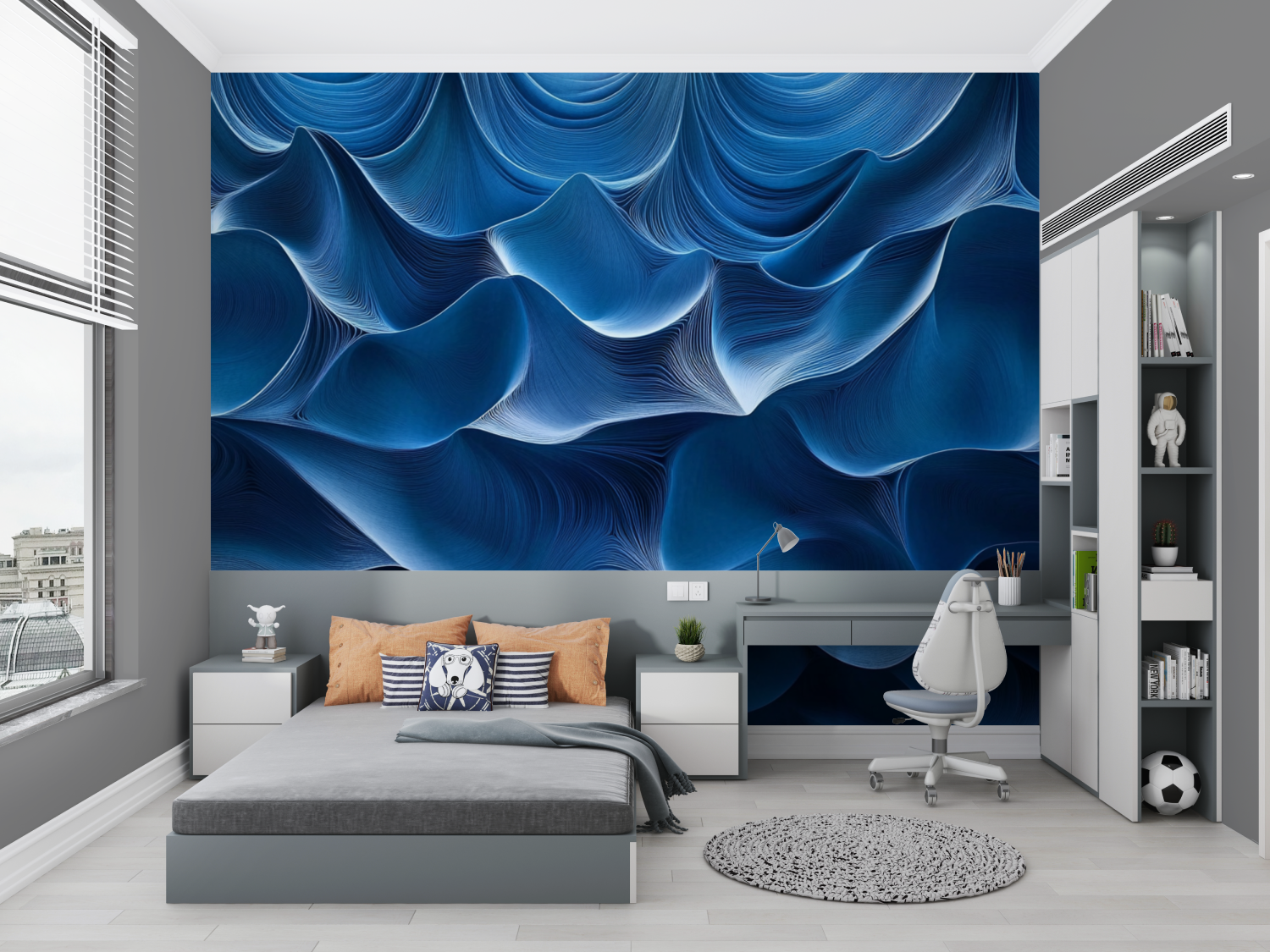 Papier peint effet neon bleu chambre petit