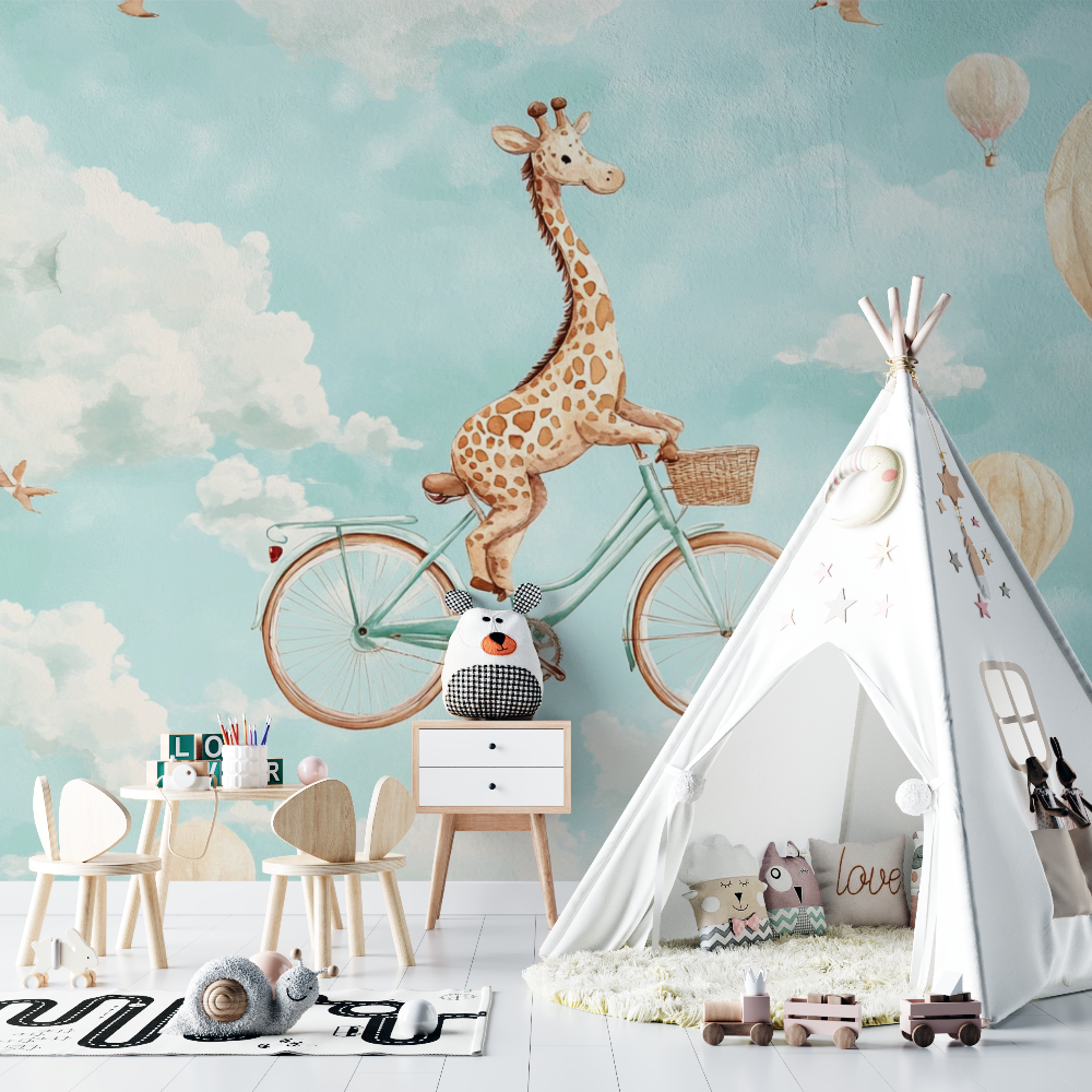 Papier peint animaux girafe beige sur velo chambre bebe
