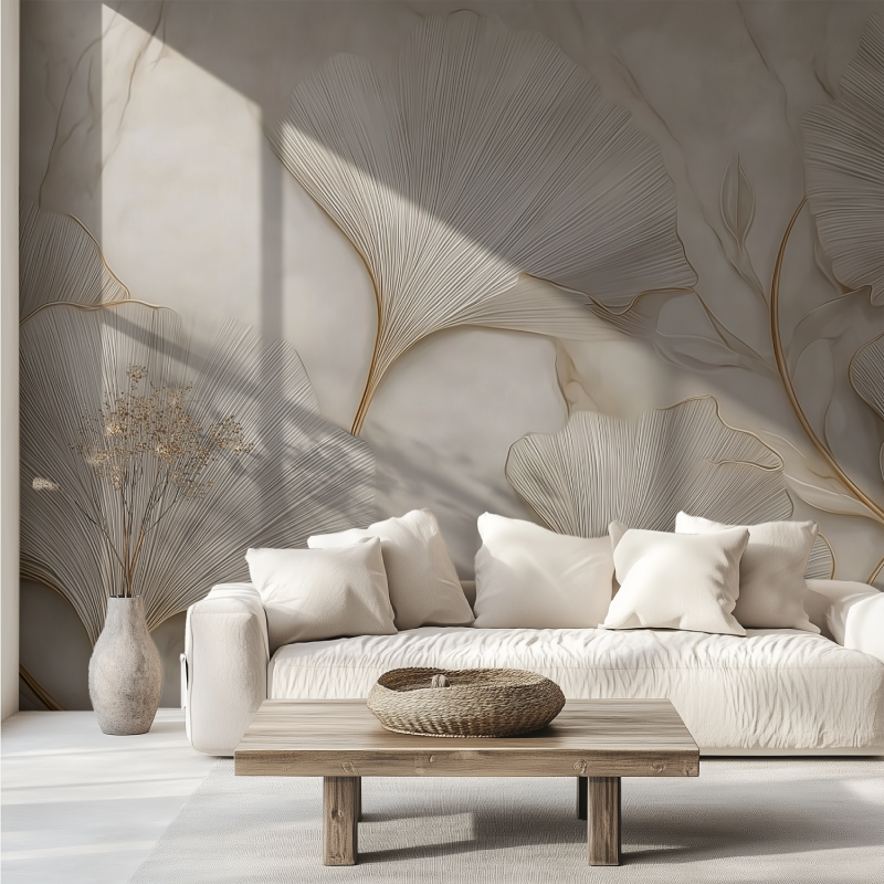 White and gold gingko trending ... wallpaper canape tendance