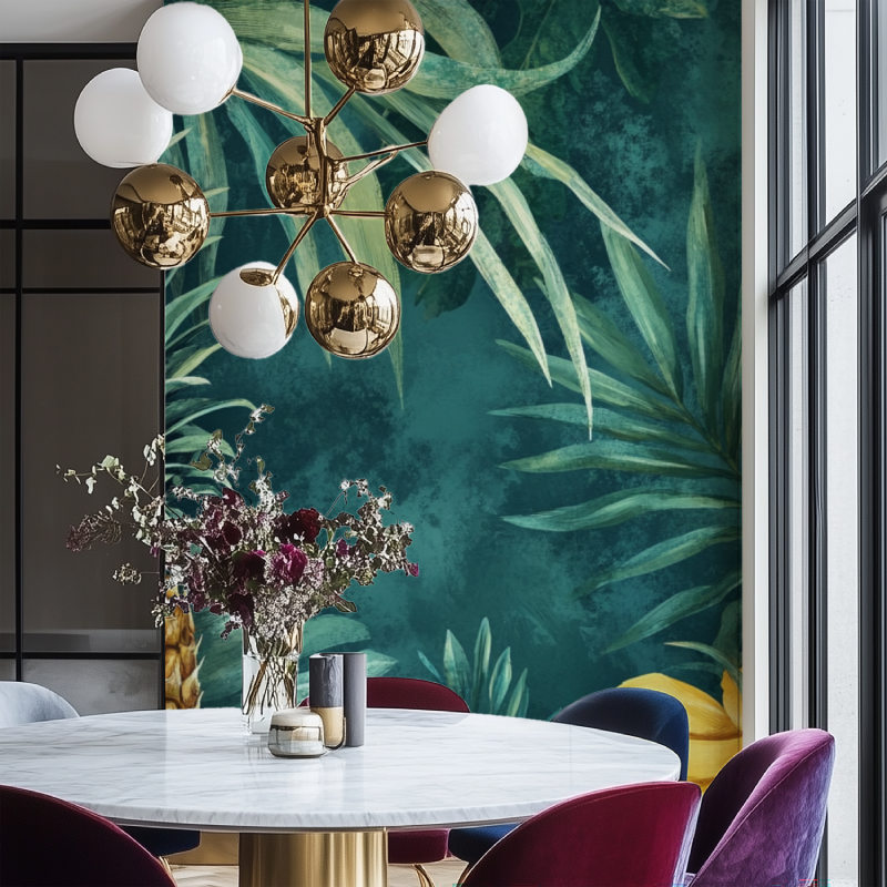 Papier peint vintage tropicale salon chaise