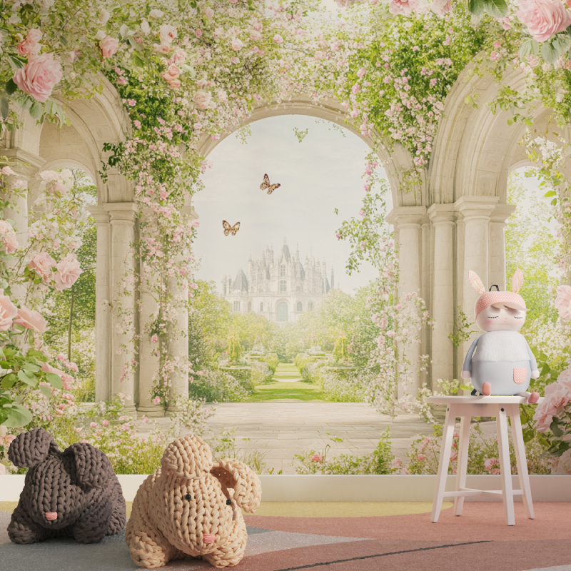 Papier peint princesse jardin royal tapisserie pour fille