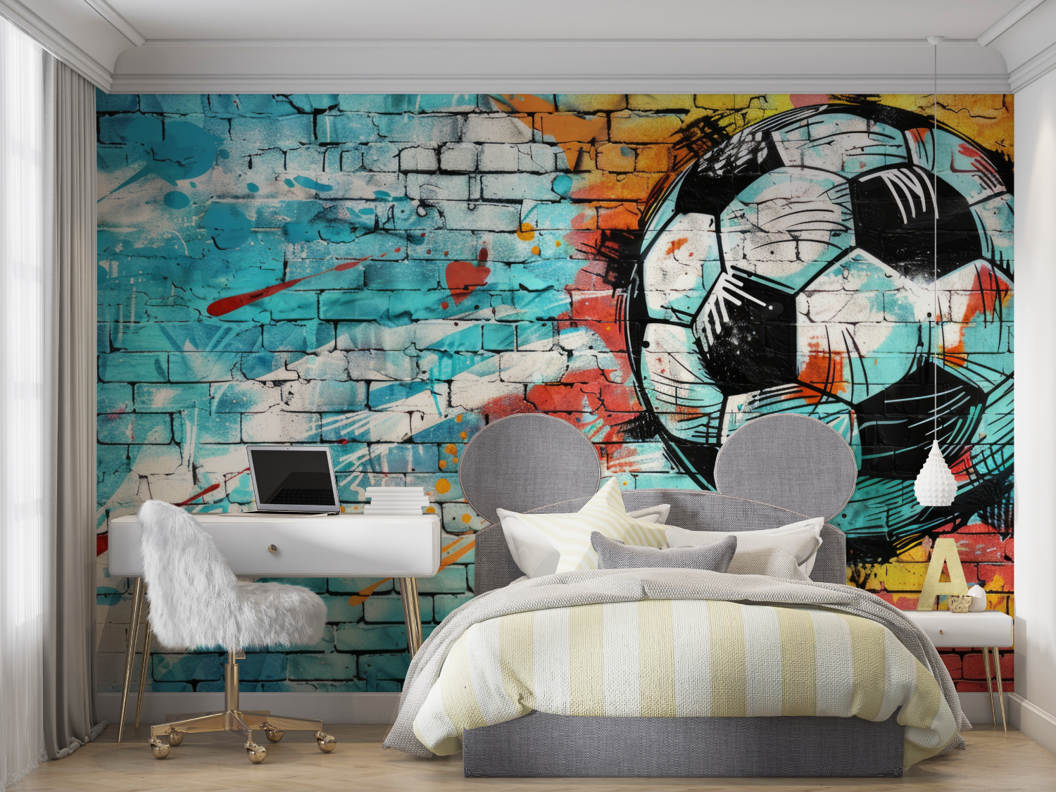 Papier peint graffiti foot mur chambre panoramique