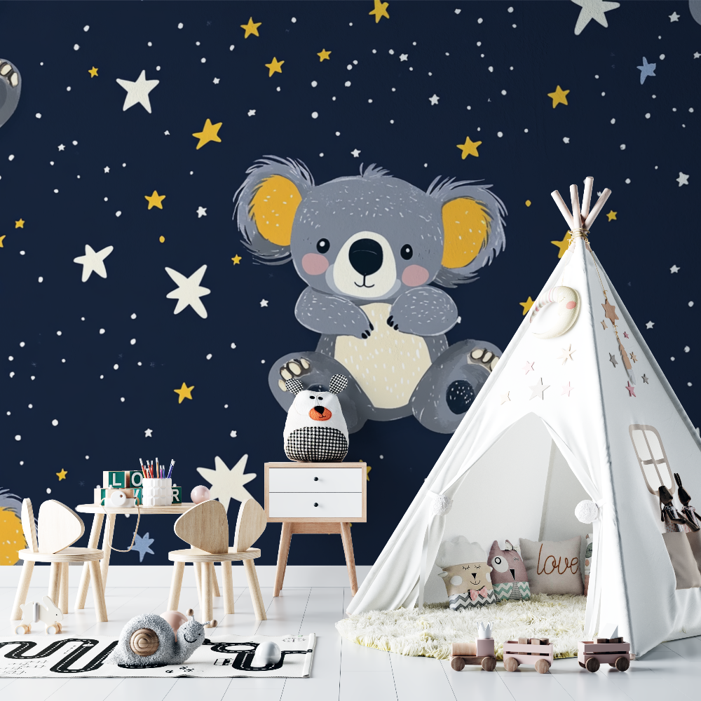 Papier peint koala parmi les etoiles chambre bebe
