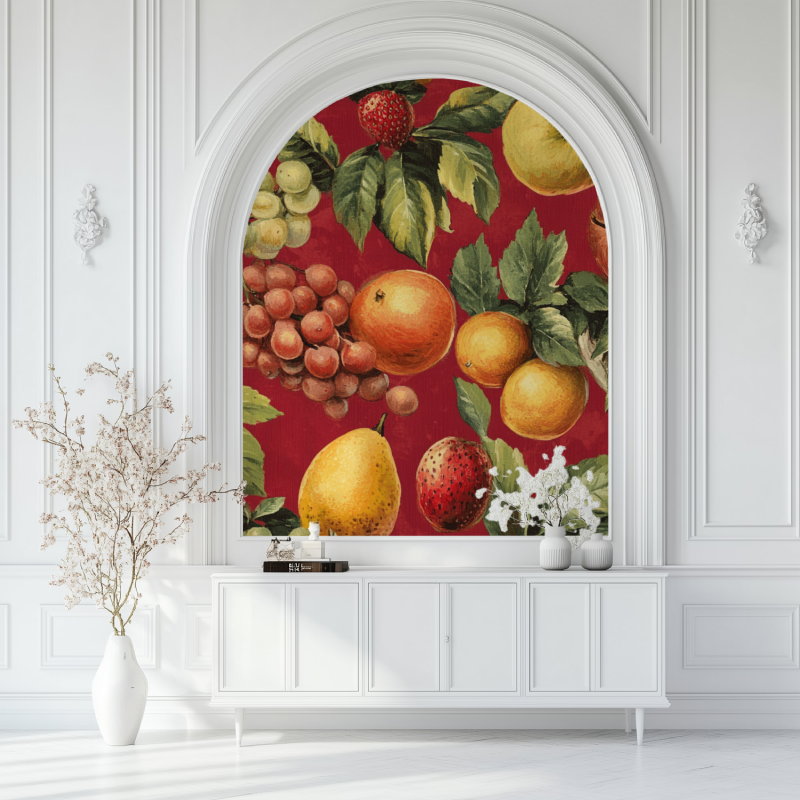 Papier peint vintage cuisine rouge salon blanc