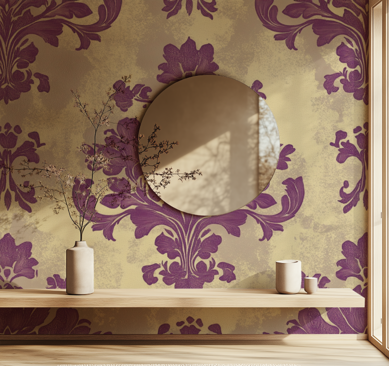 Papier peint vintage mauve vert miroir