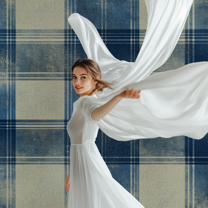 Papier peint vintage tartan bleu modele