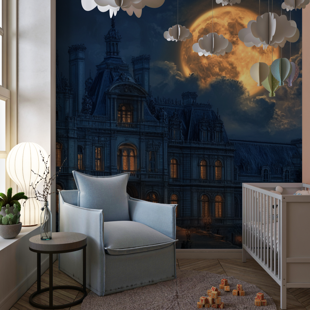 Papier peint palais et lune chambre de fille