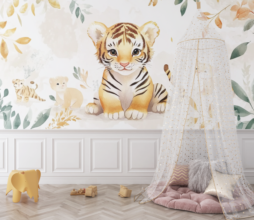 Papier peint tigre et animaux de la foret bebe