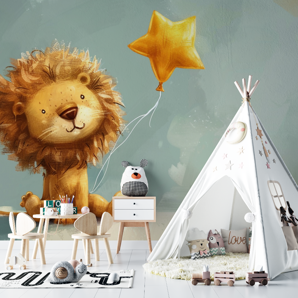 Papier peint lion petite etoile chambre bebe