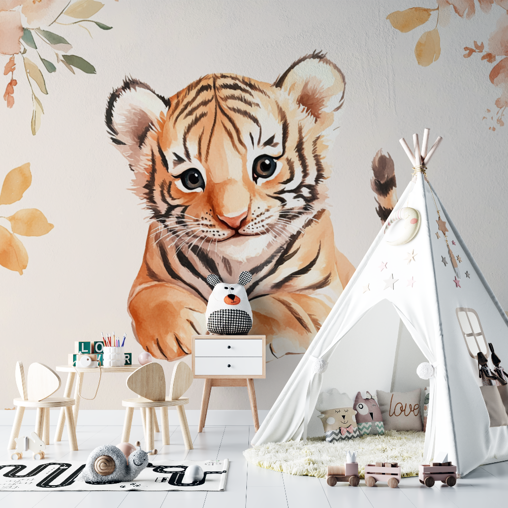 Papier peint tigre pastel chambre bebe