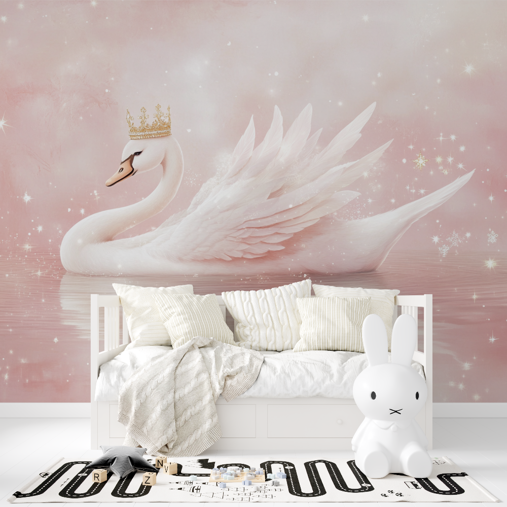 Papier peint princesse cygne rose tapisserie fille
