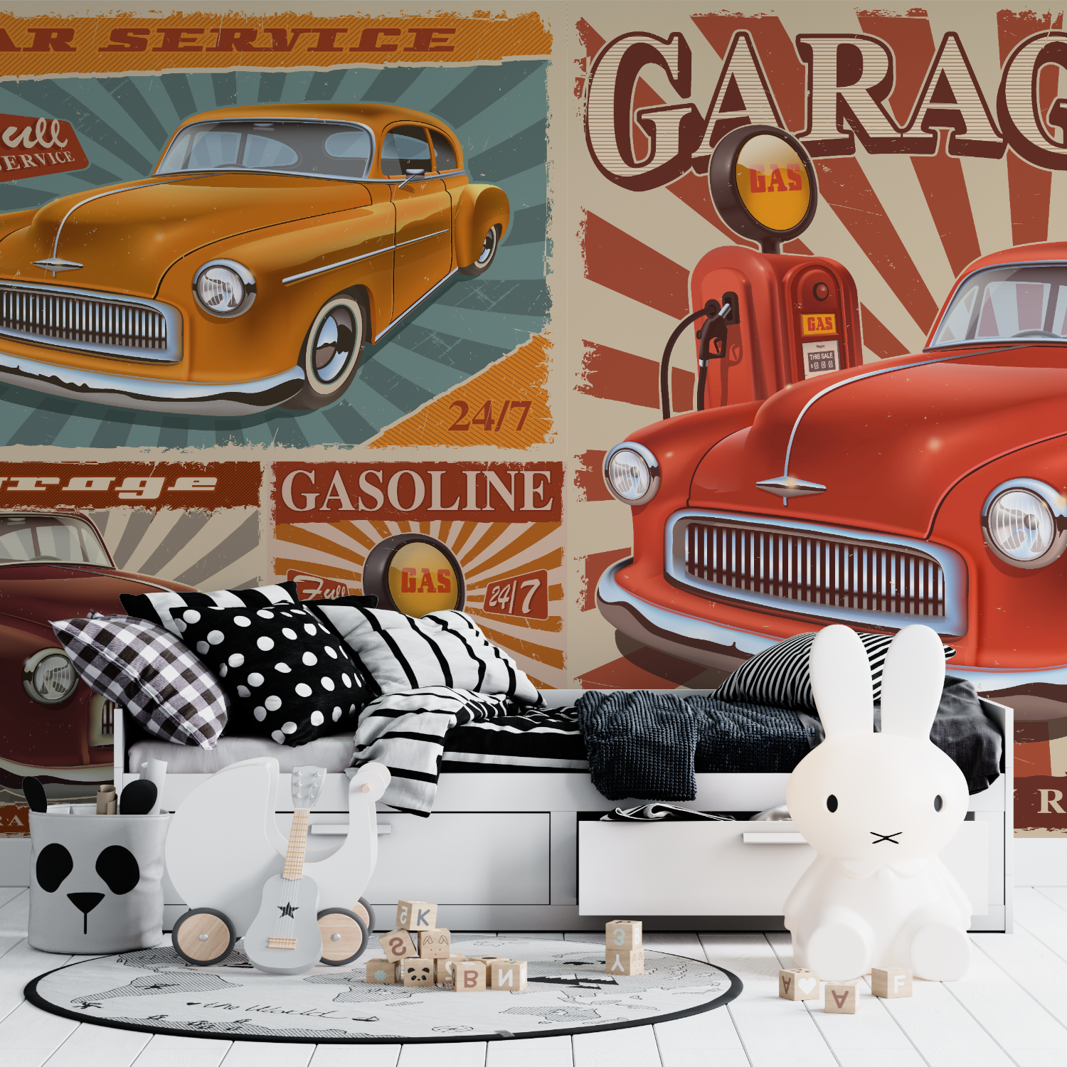 Papier peint retro voiture usa tapisserie ado