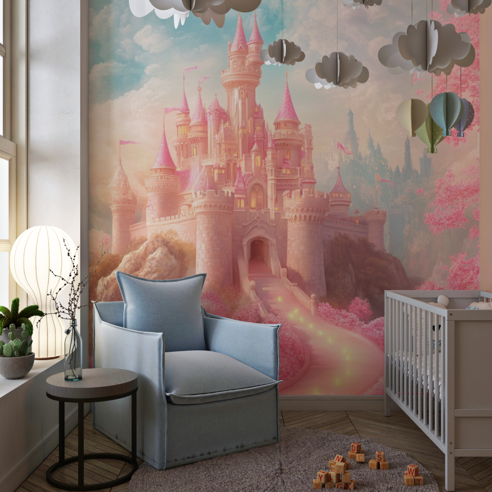 Papier peint princesse et son chateau chambre de fille