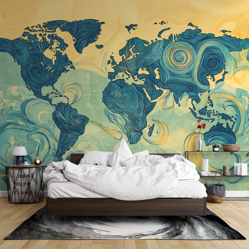 Papier peint carte du monde design leroy merlin mur