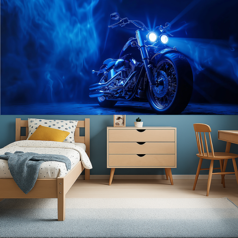 Papier peint belle moto ton bleu garcon456
