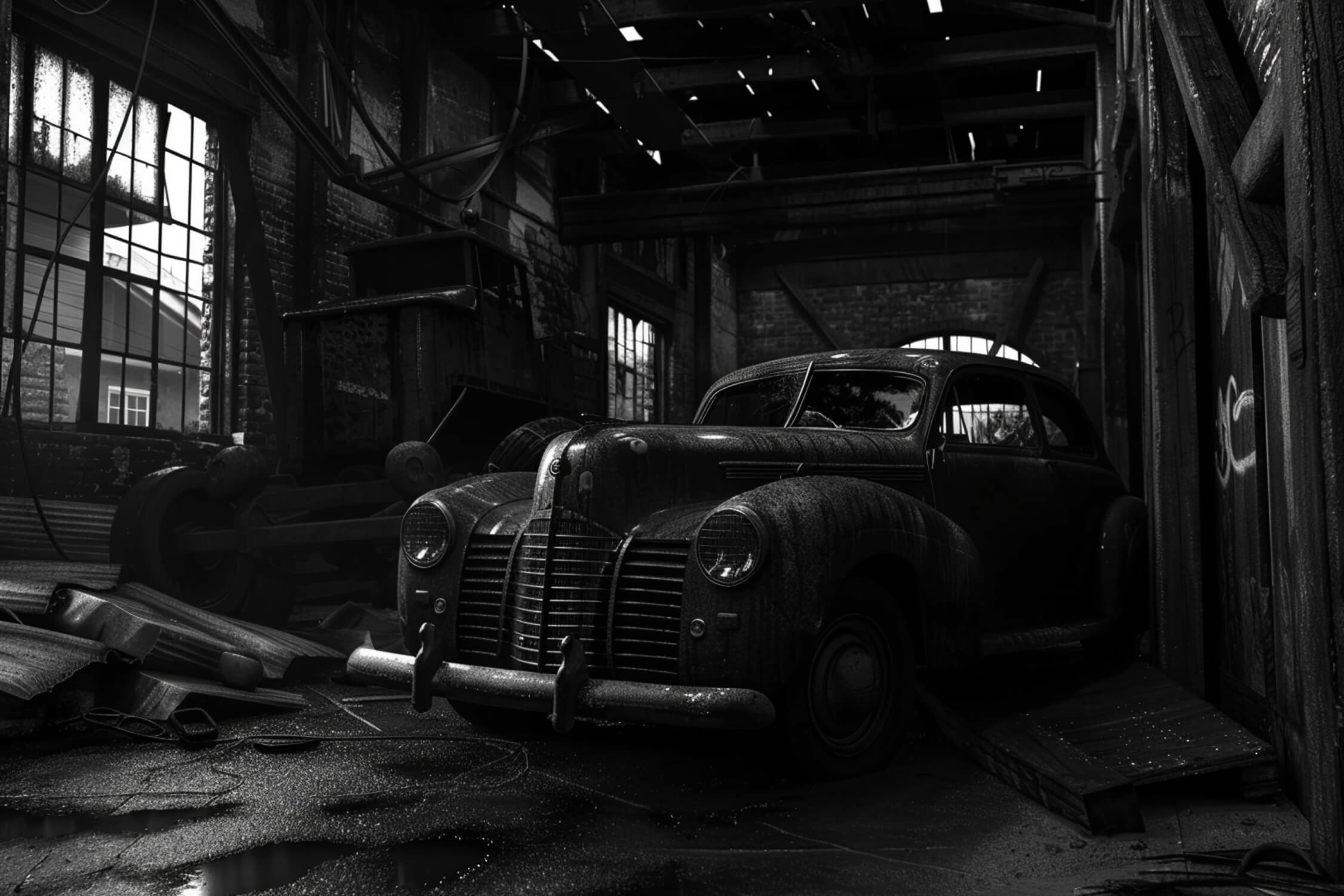 Papier Peint Panoramique Voiture Ancienne Noir Et Blanc