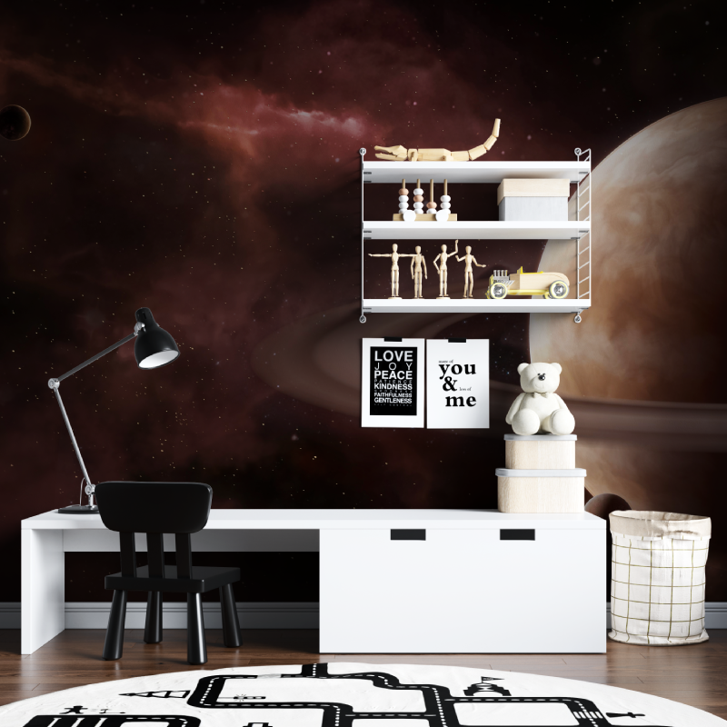 Papier peint espace lune saturn...re tapisserie chambre ados