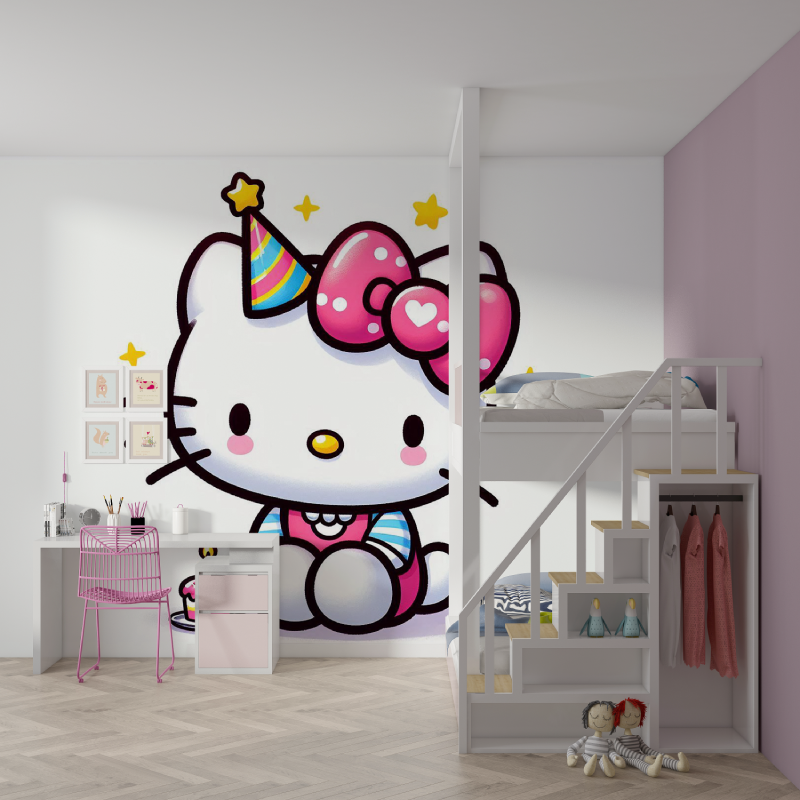 Papier peint hello kitty blanc mur chambre fille